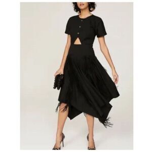 BIBHU MOHAPATRA Collective Dress Womens 6 Black Cutout Fringe Asymmetric Midi
